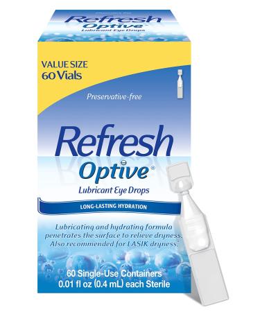Refresh Optive Lubricant Eye Drops, Preservative-Free, 0.01 Fl Oz Single-Use Containers, 60 Count 60 Count (Pack of 1)