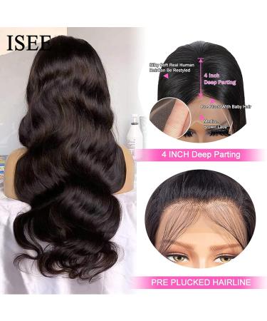 ISEE Hair 250% Density Brazilian Virgin Body Wave Wig | 20 Inch Pre Plucked Lace Closure Wig for Black Women with Baby Hair - Grade 9A Natural Black - Buy Online on GoSupps.com