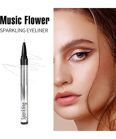 Music Flower Liquid eyeliner with pearl shine waterproof and smudgeproof liquid eyeliner flexible brush tip for easy operation versatile use in one pen silver - Buy Online on GoSupps.com