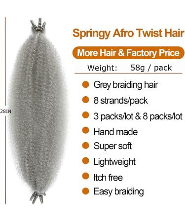 Springy Afro Twist Hair 28 Inch Cuban Twist Hair 3 Packs Marley Twist Braiding Hair Pre-separated Spring Twist Hair Wrapping Hair for Soft Locs Cuban Twist Crochet Hair for Women (Grey) - Buy Online on GoSupps.com