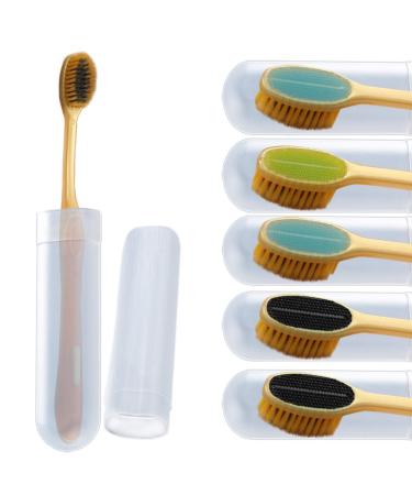 Synra Charcoal Toothbrush with Travel Case 7 x 1 Rubber Tongue Scraper Soft Angled Bristles 6 Pieces per Pack