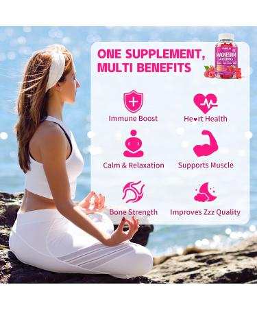 Magnesium Complex Gummies 400mg Magnesium Glycinate Malate Citrate Taurate Oxide & More | w/Ashwagandha Extract D3 & B12 for Calm Zzz Relaxation Muscle Cramp Raspberry Flavor 60 Count 60 Count (Pack of 1) - Buy Online on GoSupps.com