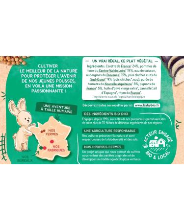 BABYBIO Mussaka Vegetal Eggplant of Provence South-West Chickpeas Tomatoes of New Aquitaine - 6+ Months - 2 x 200 g - Organic - Pack of 6 - Buy Online on GoSupps.com