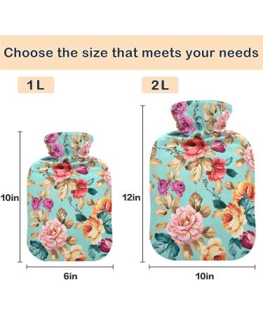 Naanle Hot Water Bottle with Cover - 2L Pink Orange Violet Flowers | Back Pain Relief Hand & Foot Warmer Neck Warmth Cold Therapy - International Shipping - Buy Online on GoSupps.com