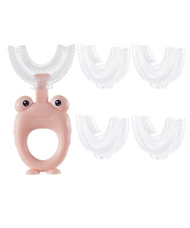 360 U-shaped toothbrush for toddlers for children aged 2 6 and 2 4 and 4 7 and 6 8 years all rounded teeth round wide 3 pages foam manual for boys and girls1 pink frog + 4 interchangeable heads + 7 incentive sticker for brushing your teeth