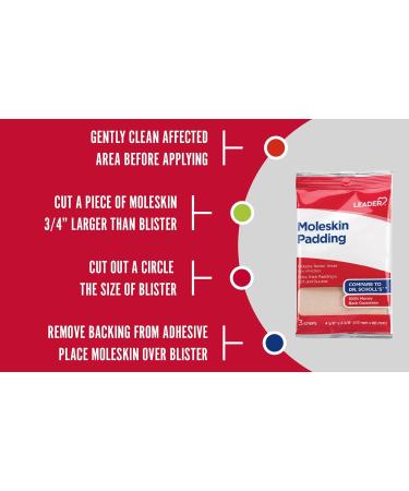 LEADER Moleskin Pads for Blisters & Pain Relief | Extra Thick Cushioning | Trim to Fit | 3 Strips - Buy Online on GoSupps.com