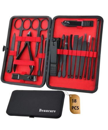 Manicure Set Nail Clipper set Pedicure Kit-18 in 1 Stainless Steel Manicure Kit Professional Grooming Kits Nail Care Kit with Luxurious Travel Case by Beaucare 18 pcs