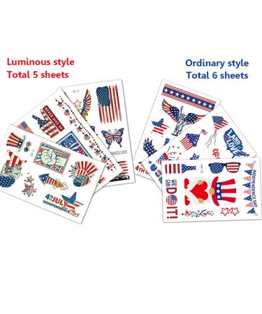 Ooopsiun 4th of July Temporary Tattoos - Patriotic American Flag Independence Day Tattoos (11 Sheets) - Buy Online on GoSupps.com