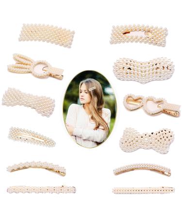 YIKEF 12 pieces Artificial pearls hair clips for girls hair clips fashion elegance hair snap clips pearl hairpins hair clips for wedding valentine's day gifts