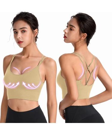 Buy Botcam Women's Sports Bras - Padded Strappy Criss-Cross Crop Bras for Yoga Workout & Fitness - Low-Impact in Black & Beige - International Shipping Available - Buy Online on GoSupps.com