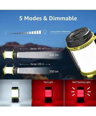 LE Rechargeable LED Camping Lantern - 500LM, 5 Light Modes, Power Bank, Waterproof - Perfect for Emergency, Outdoor, Hiking - USB Cable Included - Buy Online on GoSupps.com