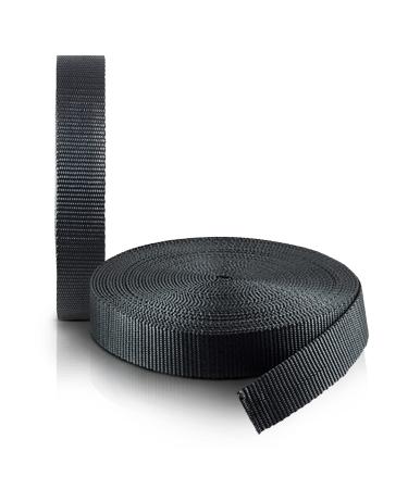 Houseables Nylon Strapping, Webbing Material, 1 Inch W x 10 Yard, Black, Heavy Climbing Flat Strap, UV Resistant Fabric, Web for Bags, Backpacks, Belts, Harnesses, Slings, Collars, Tow Ropes