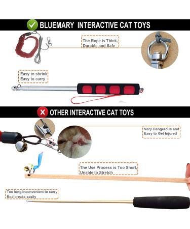 Bluemary Cat Feather Toy Set - 2 Retractable Wand Toys & 4 Rainbow String Teasers | Interactive Indoor Toys for Kittens & Cats - Buy Online on GoSupps.com