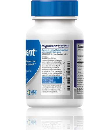 Migraine Relief Supplement: Migravent for Optimal Cranial Comfort and Health Riboflavin, Magnesium, Coenzyme Q10 and Butterbur Blend - Buy Online on GoSupps.com