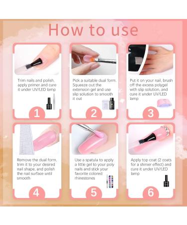 Poly Nail Gel Kit with 10 Colors + UV Lamp | Beginner Nail Extension Set for French Manicure - White, Grey, Silver Glitter - Buy Online on GoSupps.com