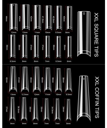 Spohom 480pcs Clear Nail Tips for Acrylic Nails - Professional Square Coffin No C Curve Extra Long Tapered Straight Fake Nails Tips - Salon Quality DIY Square and Coffin Styles - Buy Online on GoSupps.com