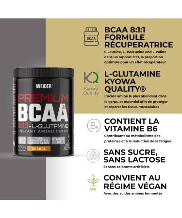 Weider Premium BCAA 8:1:1 + L-Gluamine Orange Taste 500 g With Vitamin B6 Sugar Free Vegan. - Buy Online on GoSupps.com