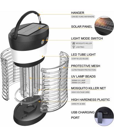 Mosquito Killer lamp Portable Bug Zapper Light Bulbs & Waterproof Camping Lantern 1800mAh Battery USB and Solar Rechargable LED Insect & Fly Killer for Outdoor Home Bedroom Backyard Patio Black - Buy Online on GoSupps.com