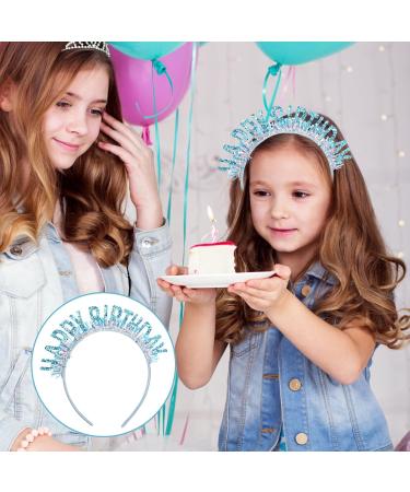 Birthday Crown Headband Happy Birthday Headband for Women Girl Glitter Birthday Tiara Hair Band Headwear Happy Birthday Party Decorations Accessories Gift (Blue) - Buy Online on GoSupps.com