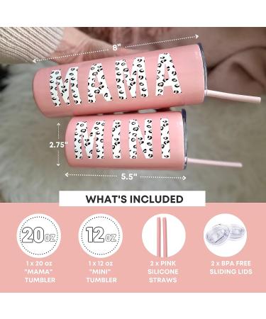 Mama and Mini Insulated Stainless Steel Tumbler Set - Spill Proof with Straw, Dishwasher Safe - Mommy and Me Accessories - 20oz 12oz (Blush Pink Leopard Print) - Buy Online on GoSupps.com