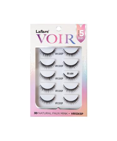 Laflare 3D Nature Faux Mink VOIR Eyelashes Ultra Soft Light Wispy Knitted Natural Looking Reusable Professional Easy to Apply Eyelashes 5 Pairs Value Pack (VR13X5P)
