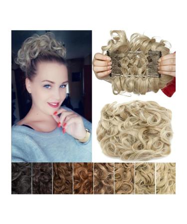 Hair Bun Hairpiece for Women Synthetic Combs Messy Bun Hair Piece Wave Curly Dish Hair Bun Extension Thick Curly Chignon Hairpiece Clip in Scrunchies Ponytail Extension for Women Hair Chignons(4T30)