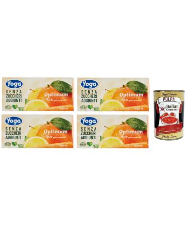 Italian Gourmet E.R. 4 x Yoga Succhi di Frutta Optimum Ace fruity flavour apple oranges carrots and lemons no added sugar refreshing drink 3 x 200 ml + Italian Gourmet Polpa di Pomodoro 400 g box