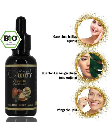 Essence & Bioty Argan Oil 30 ml - Cold Pressed 100% Pure in Miron Glass Bottle with Pipette + GUA SHA Stone: Nourishing Oil for Skin Hair Face - Buy Online on GoSupps.com