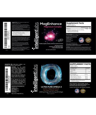 Intelligent Labs 2-in-1 Bundle of MagEnhance Magnesium Complex (Magtein L-Threonate Glycinate and Taurate) and Omega-3 Triglyceride Fish Oil Softgels Supplement (2 250mg per Serving) - Buy Online on GoSupps.com