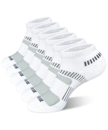 BERING Men's Performance Athletic Cushioned Ankle Socks (6 Pairs) 8-12 White
