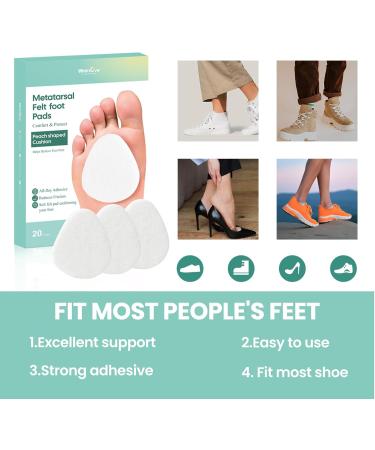 Welnove Metatarsal Foot Pads - 20 Pack Adhesive Foam Cushions for Pain Relief | Forefoot Support for Metatarsalgia Plantar Fasciitis & Neuroma - Unisex Comfort Solutions - Buy Online on GoSupps.com