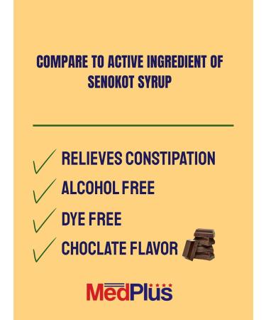 MedPlus Natural Vegetable Laxative - Senna Syrup 8.8mg/5ml - Constipation Relief - Chocolate Flavor - Compared to Senokot Syrup - Made in USA - Buy Online on GoSupps.com