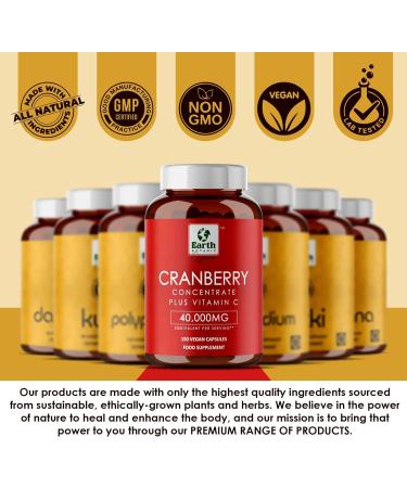 Earth BOTANIC Organic Cranberry Capsules 40,000mg | High Strength 150 Concentrated Pills with Vitamin C | Cranberry Extract Complex Supplements - Buy Online on GoSupps.com
