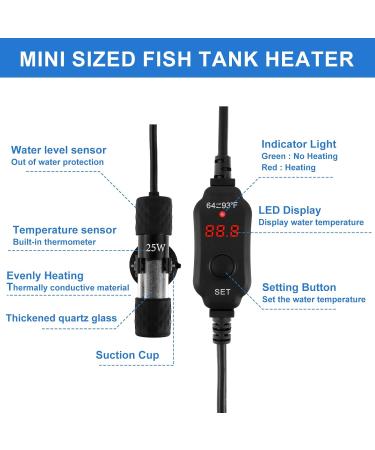 25W Aquarium Heater Fish Tank Water Heater w/Digital Display External Temperature Controller Auto Power-Off Thermostat Heating Rod Over-Temperature Water Shortage Protect for 1-5Gallon Tank-US Plug 25w- Us Fahrenheit - Buy Online on GoSupps.com