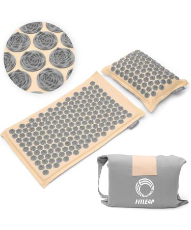 FITLEAP Akupressurmatte Set with Pillow & Bag | Premium Massage Mat for Relaxation & Pain Relief in Nature/Gray - Buy Online on GoSupps.com