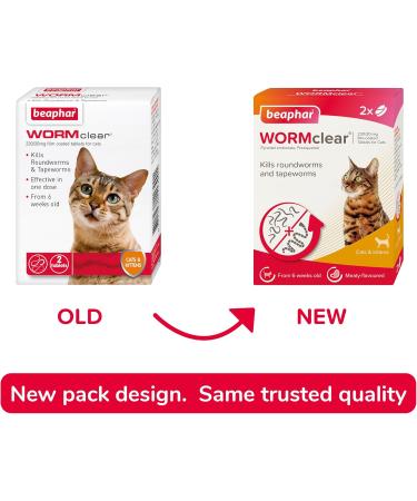 Beaphar | WORMclear Tablets for Cats | Kills All Common UK Intestinal Worms (Roundworms & Tapeworms) | Vet Strength Treatment | Meat-Flavoured | 2 Tablets (Pack of 1) 2 Tablets (Pack of 1) Single - Buy Online on GoSupps.com