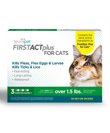 TevraPet FirstAct Plus Flea and Tick Prevention for Cats 1.5 lbs and Over | Waterproof | Fast Acting Treatment 3 Doses