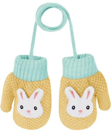 Kids Cute Fox Knitting Gloves | Toddler Winter Thermal Plush Lining Mittens for 1-3 Yrs | Yellow/3D Rabbit Design - Buy Online on GoSupps.com