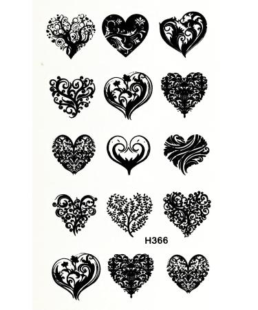 ONCEX Mini 3 Sheets Heart Temporary Tattoos Stickers - Waterproof Black Flower Vine Cartoon Art for Body Arm Chest Shoulder - Teens Men Women Fashion Fun Party - Buy Online on GoSupps.com