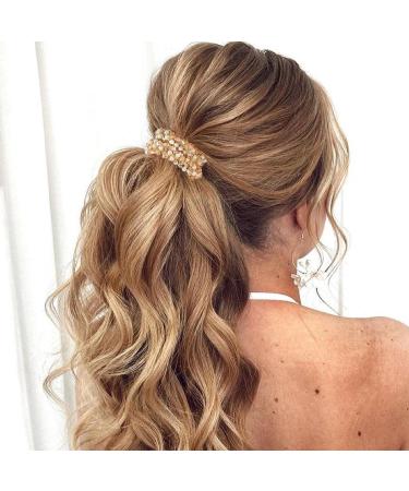 Brinie Pearl Pink Rhinestone Hair Ties - Pack of 3 | Elastic Ponytail Holder for Women and Girls | Stretchy Hair Bands and Accessories - Buy Online on GoSupps.com