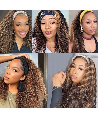 Capurchra Highlight Headband Wig P4/27 14 Inch Deep Wave Brown Brazilian Remy Hair Glueless None Lace Wig for Women - Buy Online on GoSupps.com