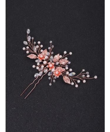 Deniferymakeup Rose Gold Hair Clip Pin Bridal Rhinestone Crystals Flower Hair Pins Set for Bride Women Girl - Buy Online on GoSupps.com