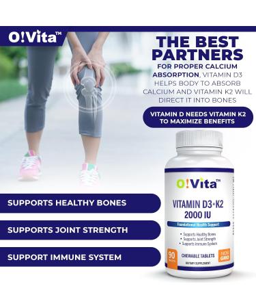 VITA Vitamin D3 + K2 2000IU Chewable Tablets | Joint & Bone Health Support | 90 Vegan Chewables - Buy Online on GoSupps.com