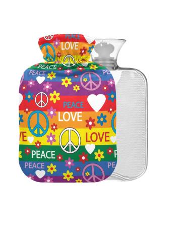 Symbols of hippie bap free hot water bottle with cover 2 l hot water bag for pain relief back pain heat cold therapy