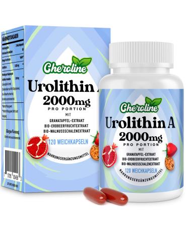 Urolithin A Supplement 2000mg - 120 Softgels for 60 Days - Enriched with Pomegranate, Strawberry and Nut Extracts - for Mitochondria (120 Units, Pack of 1)