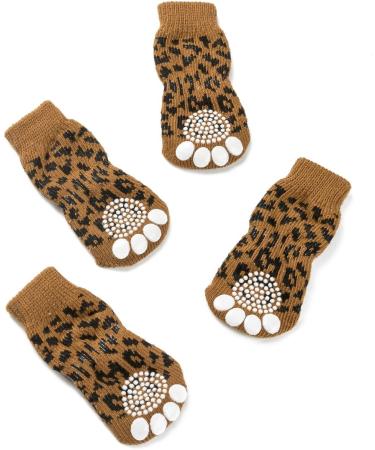 Harfkoko Pet Heroic Anti-Slip Knit Leopard Print Dog & Cat Socks | Rubber Reinforced Paw Protectors for Indoor Wear | Small-Medium-Large Dogs & Cats - Buy Online on GoSupps.com