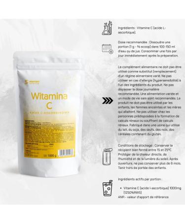  INSPORT Nutrition Vitamin C - L-ascorbic acid - 1000 g powder - 1000 mg of vitamin C per serving - High-dose vitamin C powder - Buy Online on GoSupps.com