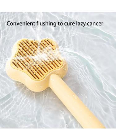Self-Cleaning Cat Brush with Unlocking Button - Compact Pet Hair Removal Tool for Dogs Cats & Rabbits - Yellow Fur Care Brush - Buy Online on GoSupps.com