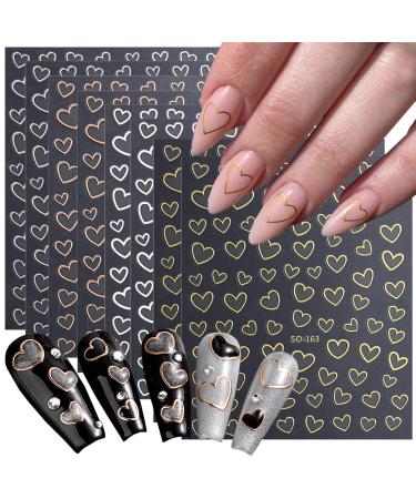 8 Sheets Metallic Nail Art Stickers  Heart Love Nail Decals 3D Self Adhesive Gold Silver Rose Gold White Nail Designs  Heart Nail Sticker for French DIY Nail Decoration Manicure Accessories for Women D 10