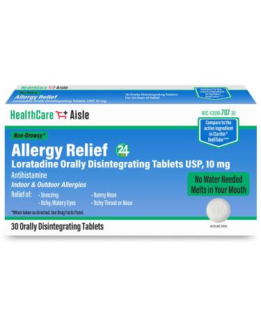 HealthCareAisle Allergy Relief - Loratadine 10 mg Orally Disintegrating Tablets USP - 30 Tablets - Original Prescription Strength Allergy Medication 24-Hour Allergy Relief
